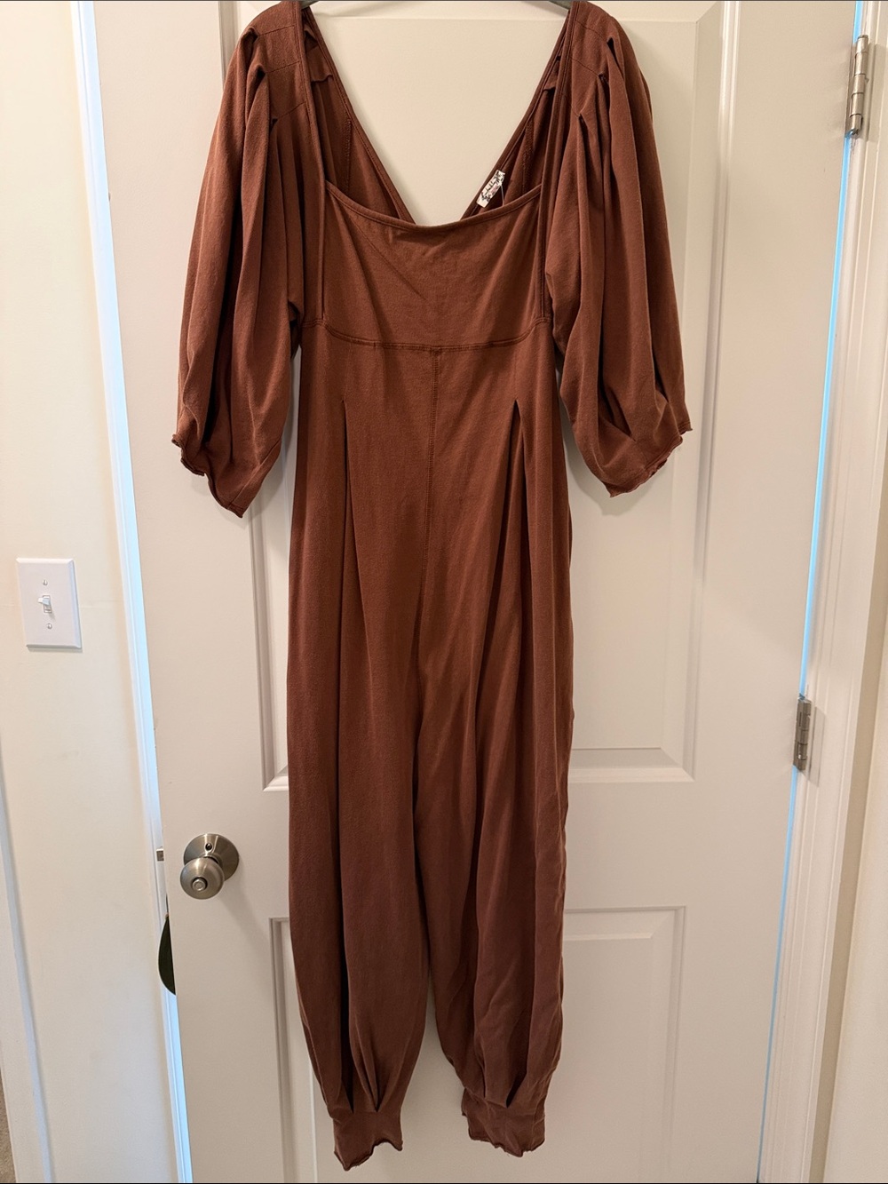 New Free People Women’s Rust Brown Puff-Sleeve Jumpsuit
